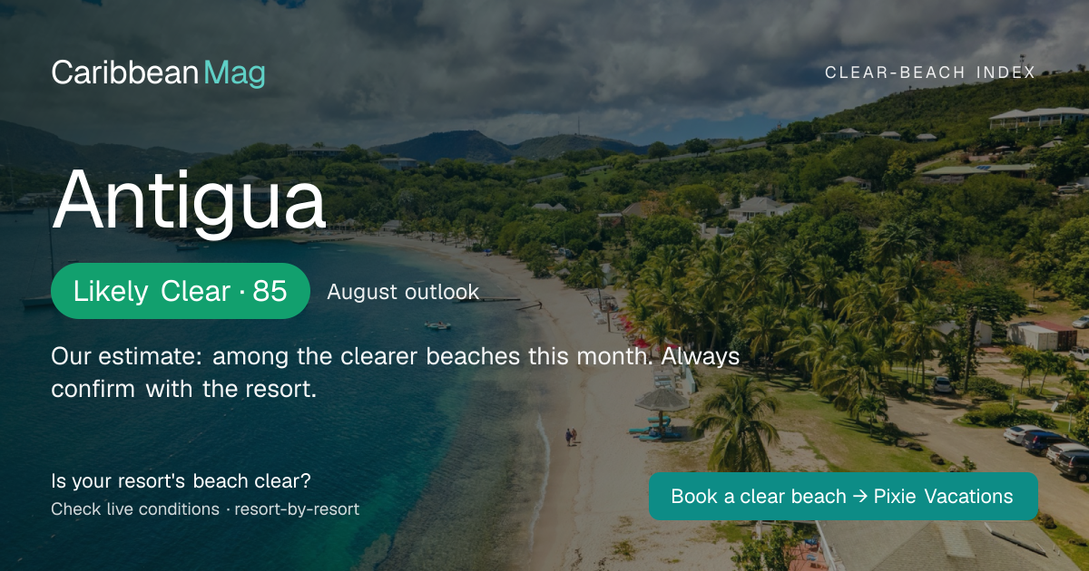 Antigua clear-beach status card