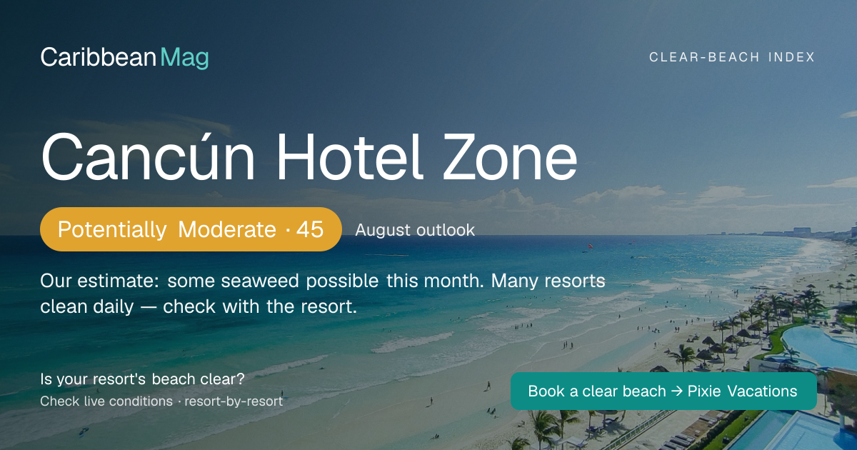 Cancún Hotel Zone clear-beach status card