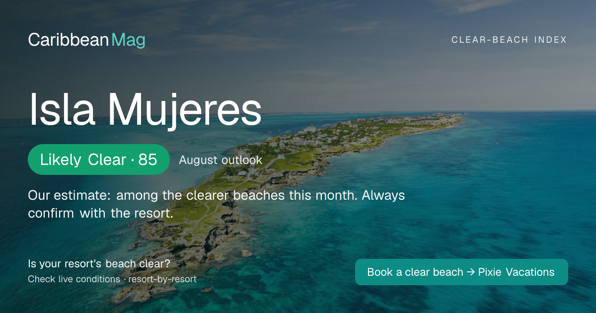 Isla Mujeres clear-beach status card