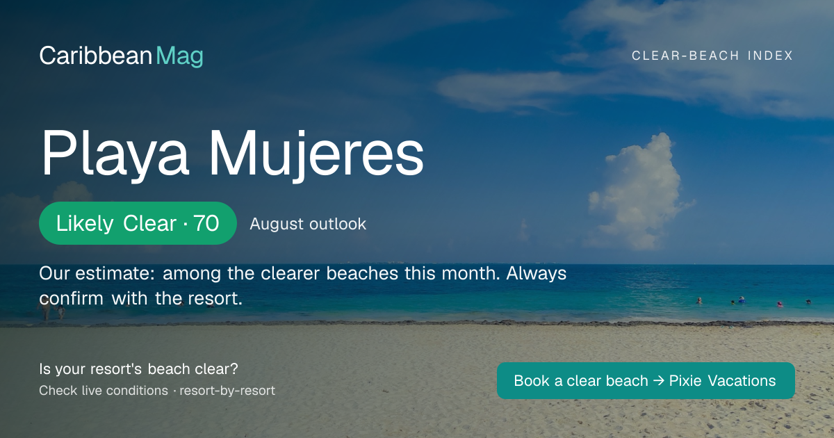 Playa Mujeres clear-beach status card