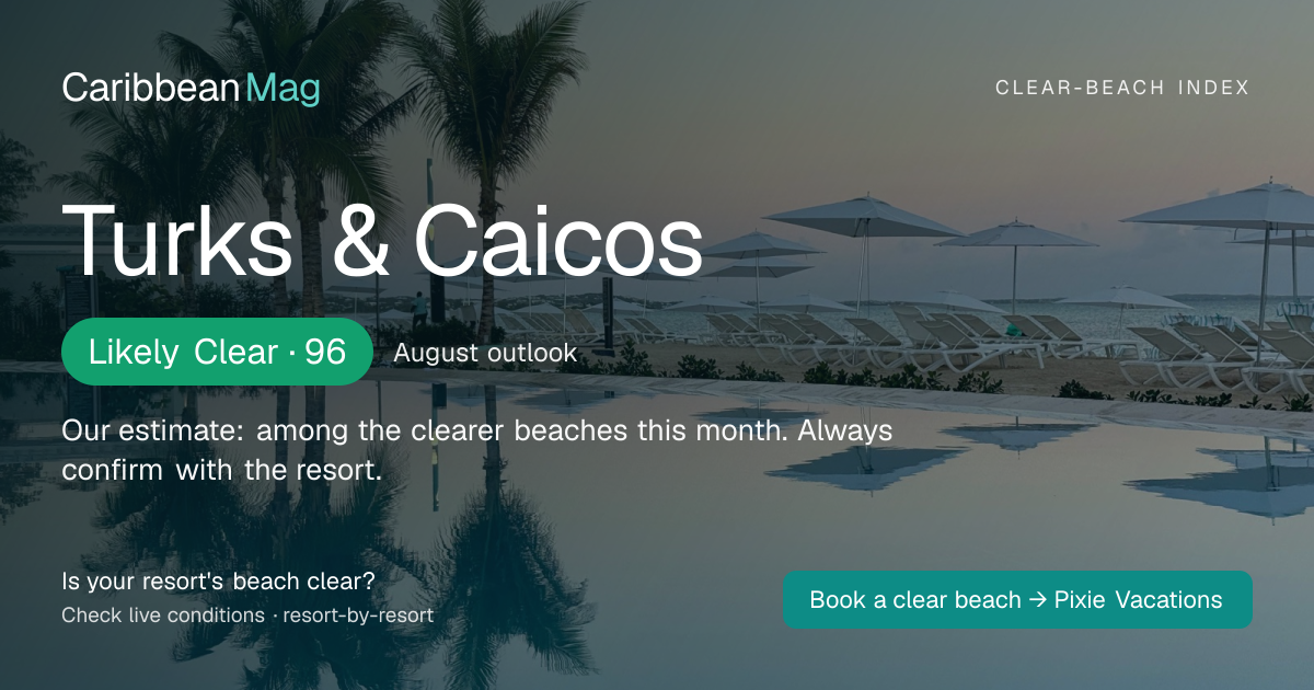 Turks & Caicos clear-beach status card